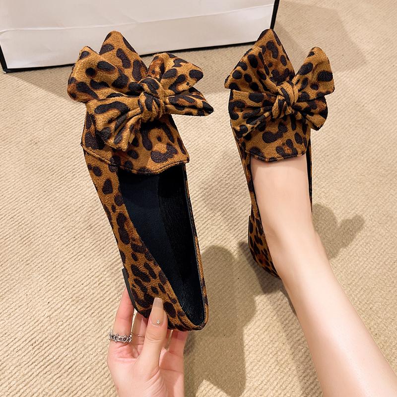 New Style Fashion Women's Shoes Leopard Print Women's Flats Hot Sale Butterfly-knot Popular Sexy Pointed Toe Flats Low Heels