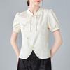 Stand-collar Jacquard Satin Shirt for Women New Women's Retro Puff Sleeve Chiffon Shirt Design Chinese Style Top