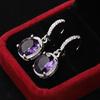 1 Pair Exquisite Oval Cut Purple Stone Clip On Earrings Silver Color Drop Dangle Hook Earrings Wedding Jewelry Gifts