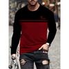All-Season Men's Crew Neck T-Shirt - Stylish Color Block, Long Sleeves, Durable & Easy-Care Fabric