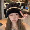 Korean Version of Autumn and Winter New Cute Ear Hat for Women Japanese Knitted Wool Hat for Winter Warm Big Head Around Cold Hat