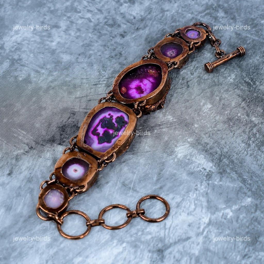 Natural Pink Solar Quartz Boho Friendship Electroformed Bracelet Jewelry Copper VP-120