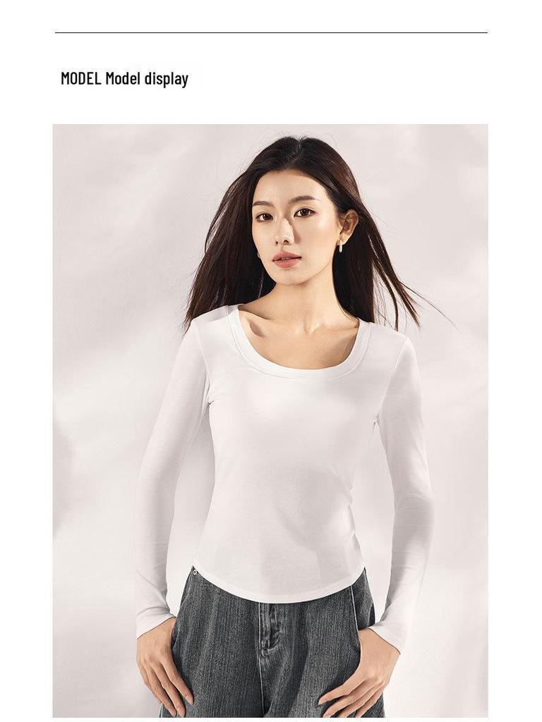 Women's Tencel Bamboo Fiber Long Sleeve Base Shirt with Chest Pad - Autumn/Winter Slimming Top