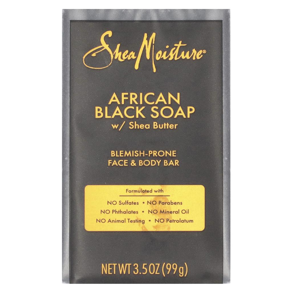 SheaMoisture Face & Body Bar for Acne-Prone Skin, African Black Soap with Shea Butter, 3.5 Oz (99 G)