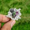 Gift For Women Promise Flower Adjustable Ring 925 Silver Natural Ruby Zoisite