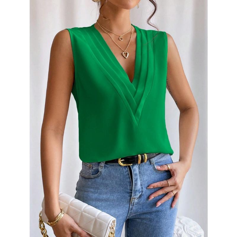 Women's Vest Summer Multi-Layered V-Neck Solid Colour Vest Women's Sleeveless Tops