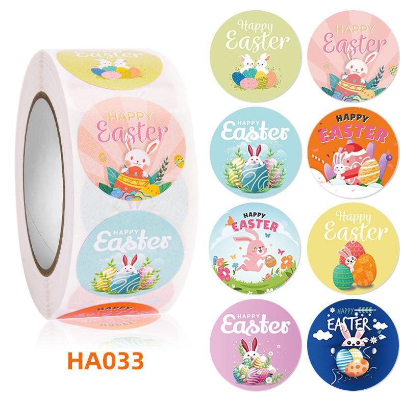 Easter Stickers Rabbit Egg Shaped Stickers 500 Round Copperplate Paper Roll Labels