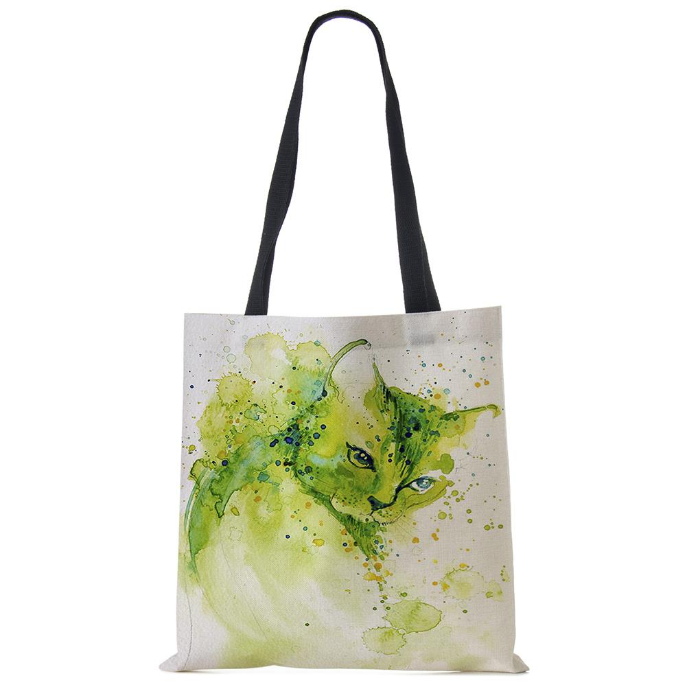 Butterfly Animal Cat Print Tote Shoulder Bag For Women Shopping Reusable Bags For Groceries Folding Travel School Beach Bags