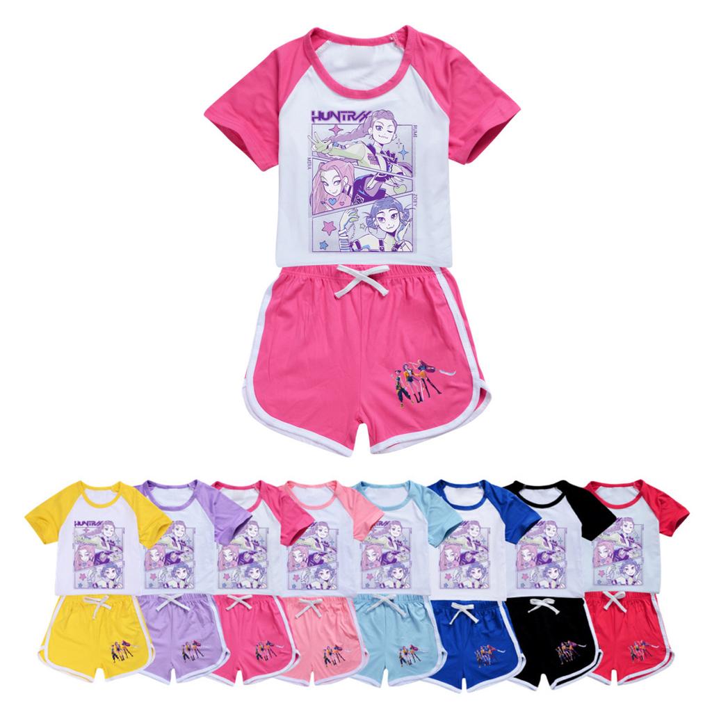 Kids Summer Sport T-Shirt And Shorts 2 Piece Outfit Tracksuit Set Short Sleeve Print Crop Tops With Clothing Set