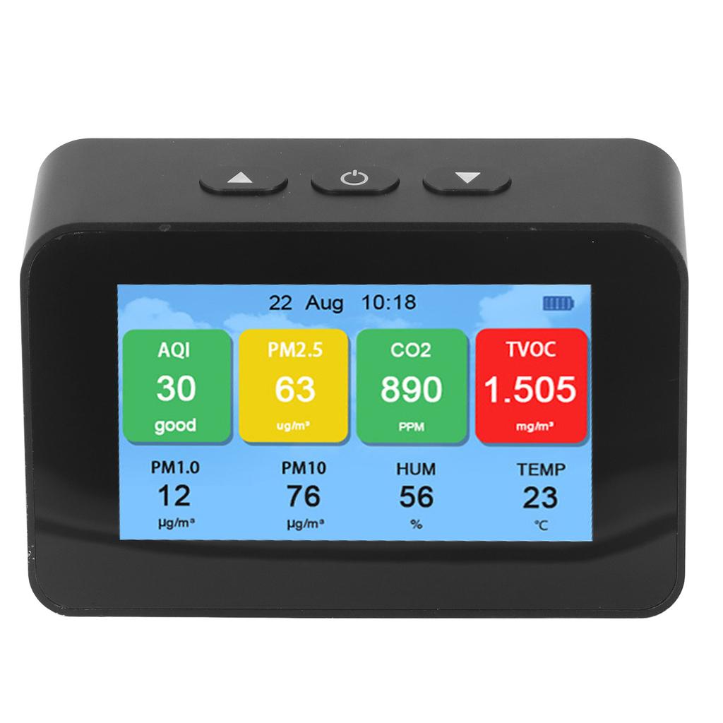 Air Quality Monitor with Time Display CO2 PM2.5 PM1.0 PM10 Tester LCD Screen Air Detector English