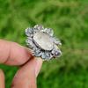 Natural Moonstone Gemstone Statement Flower White Adjustable Ring 925 Silver