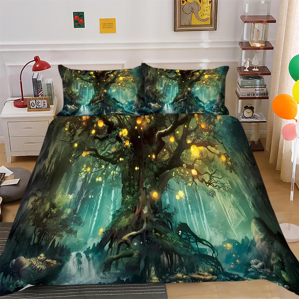 Duvet Cover Set Quilt Cover Set Courtyard Giant Trees Bedroom Decor Bedding Suit