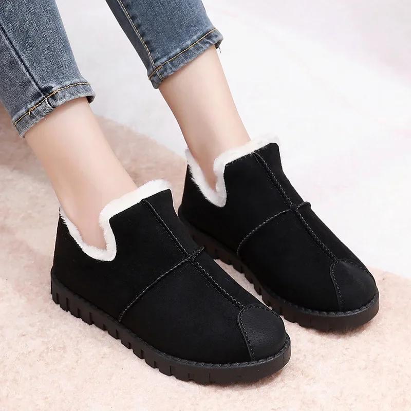 Snow Suede Ankle Boots Women Flats Winter Warm Winter Short Boots New Fashion Suede Boots Snow Women Shoes Fur Plush Suede Shoes