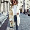 Autumn and Winter Women's Coat Plaid Printed Suit Collar Single Breasted Plush Long Coat