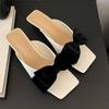 Fashion Women's Low Heel Slippers Summer New Square Head Butterfly Knot Set Foot Anti-slip Wear-resistant Fine Heel Sandals