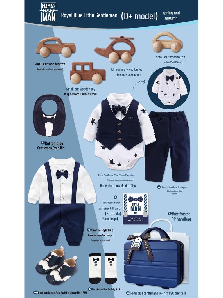 Royal Blue Baby Boy Gentleman Suit Gift Set for Autumn/Winter - Perfect for First Birthday, Full Moon, or Hundred Days Celebration