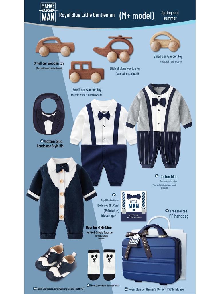 Royal Blue Baby Boy Gentleman Suit Gift Set for Autumn/Winter - Perfect for First Birthday, Full Moon, or Hundred Days Celebration