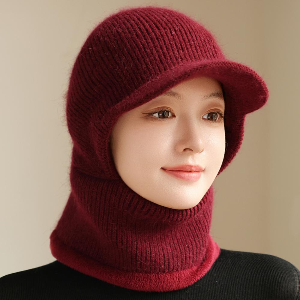 New Winter Balaclava Cap Women Keep Warm Windproof Knitted Hat Neck Protection Beanie Cap Plush Fur Lined Hats For Women
