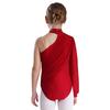 Girls Dance Leotard One Shoulder Design Mock Neck Long Sleeve Ruched Mesh Overlay Performance Bodysuit