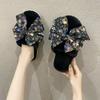 Internet Celebrity Fashion Small Fresh Indoor Cotton Slippers Women 2025 Flat Bottom Home Floral Bow Cotton Slippers Women Outside Wear