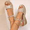 Wedge Heel Sandals Women's 2025 Summer New Platform Sandals Rhinestone Pearl Fashion Sandals Women