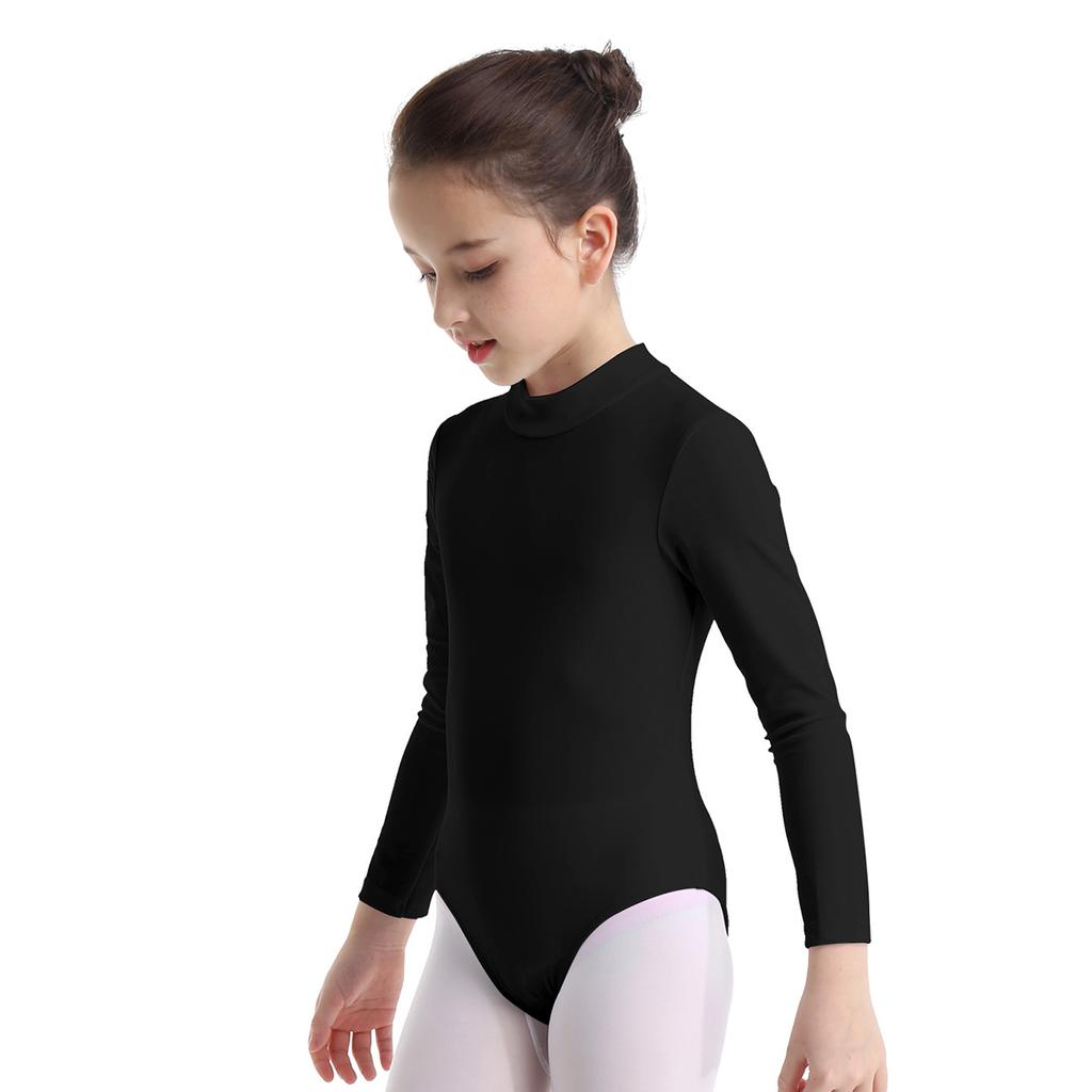 Child Long Sleeve Mock Neck Professional Ballet Dance Leotard Girls Gymnastics Bodysuit Unitard