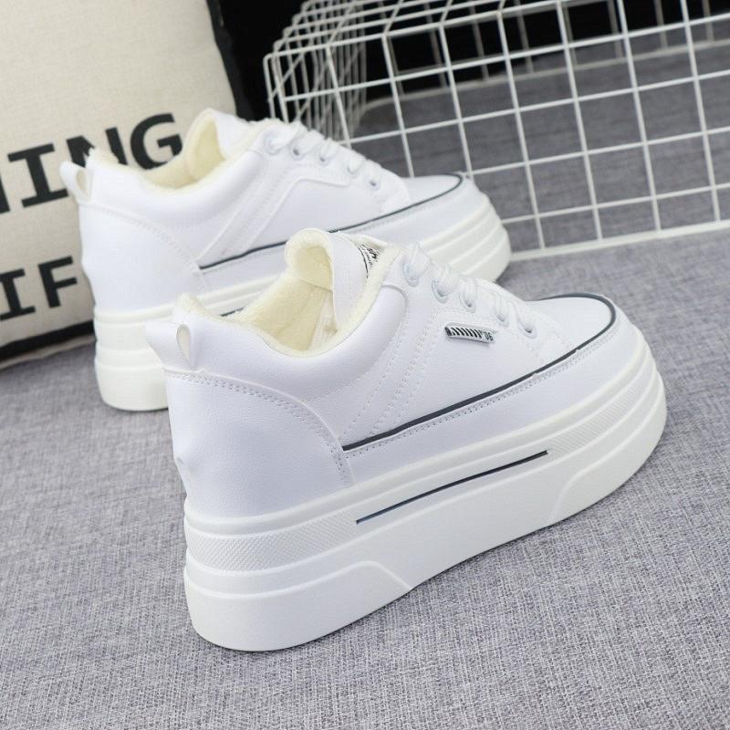 Fashion Women Winter Platform Sneakers Warm Fur Plush Insole Women Chunky Shoes Lace-up Tennis Shoes Woman Mujer 8CM Cotton Shoes