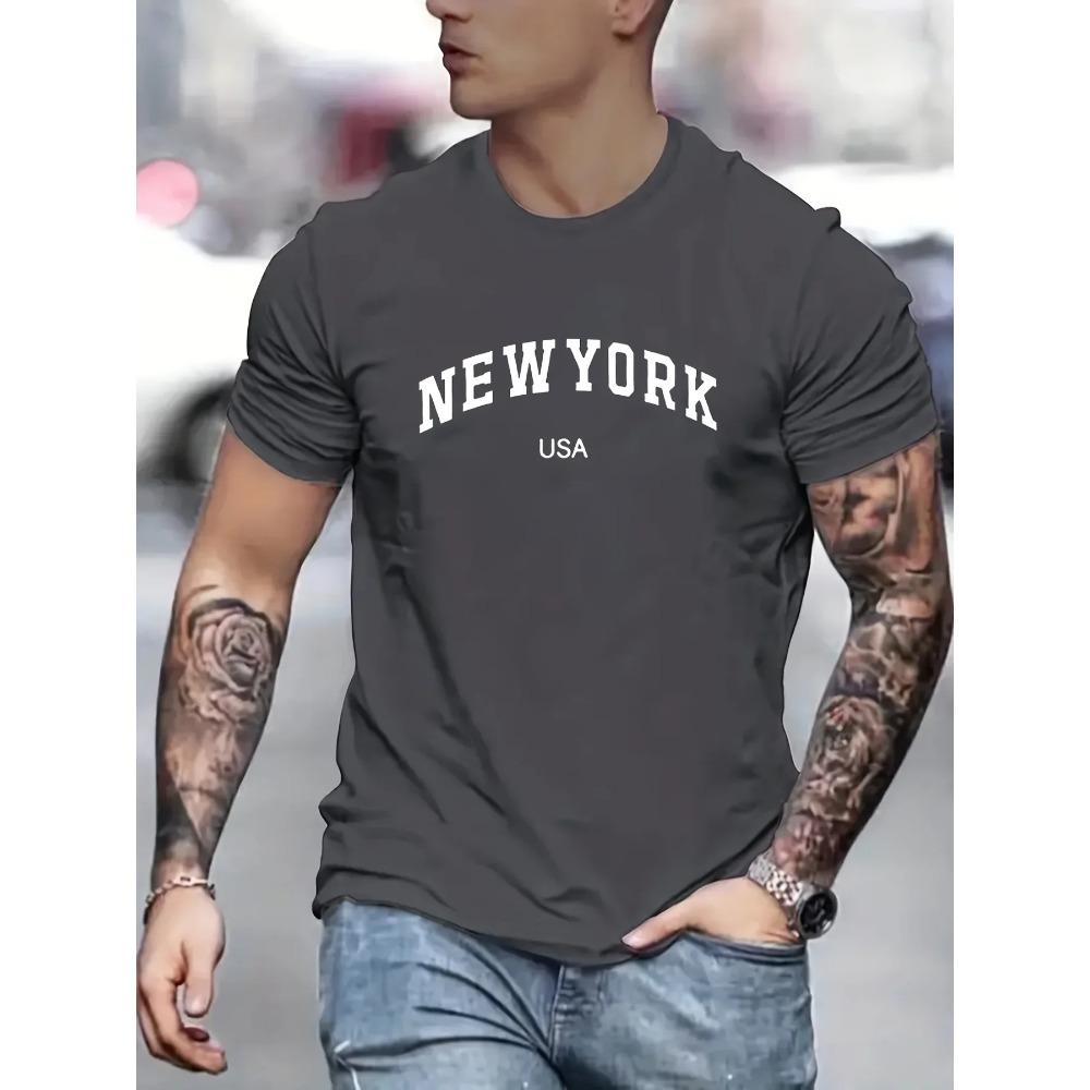 Men's Summer Fashionable Casual Loose Plus Size New York Usa Printed Slim Fit Sports Round Neck Short Sleeved T-shirt