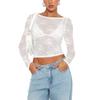 Women´s Summer Sheer Crop Tops Long Sleeve Open Back Lace Floral Slim Going Out Tops