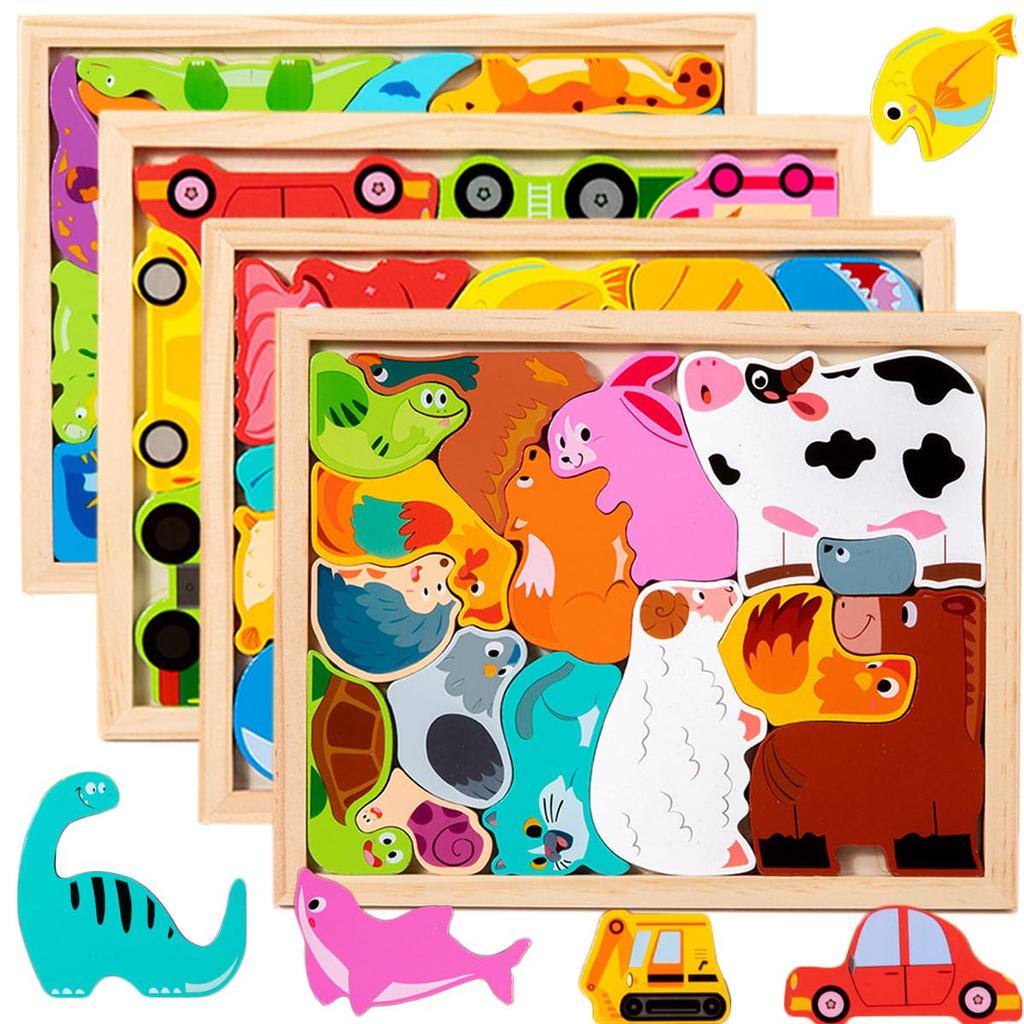 Bajoy Wooden Puzzle 4 Types Series Plus Size 60PCS Large Capacity Mold Puzzle Brain Training 3 4 5 6 Years Old Montessori Educational Toy Fingertip