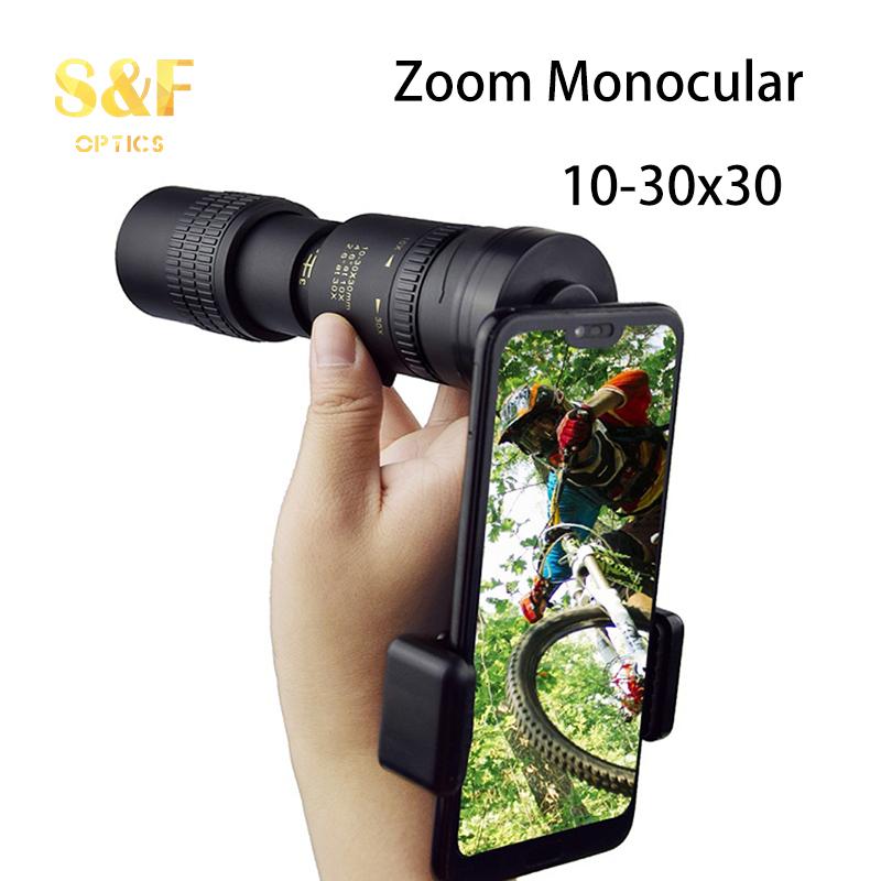Optical Waterproof 10-30x30 Monocular Bak4 Prism Hd Mini Zoom Monocular Telescope For Smartphone Bird Watching