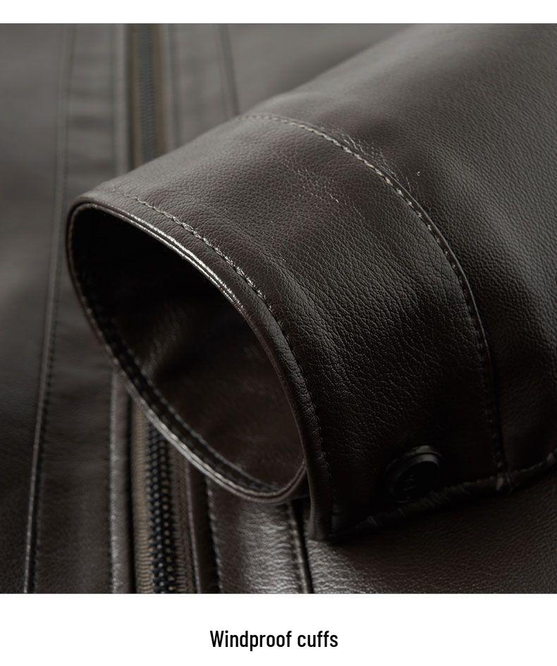 Men's Middle-Aged & Elderly Leather Jacket - Autumn/Winter, Warm, Thick, Windproof, Cycling Outerwear.