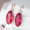 Oval Red Zircon Women Dangle Earrings Golden Anti Allergic Large Zircon Luxury Costume Jewelry