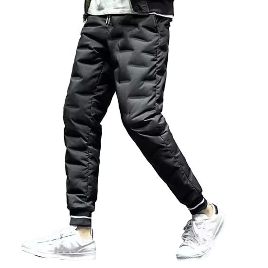 Autumn Winter Down Pants Elastic Waist Drawstring Solid Color Thickened Warm Pants Windproof Snow Warm Cotton Pants