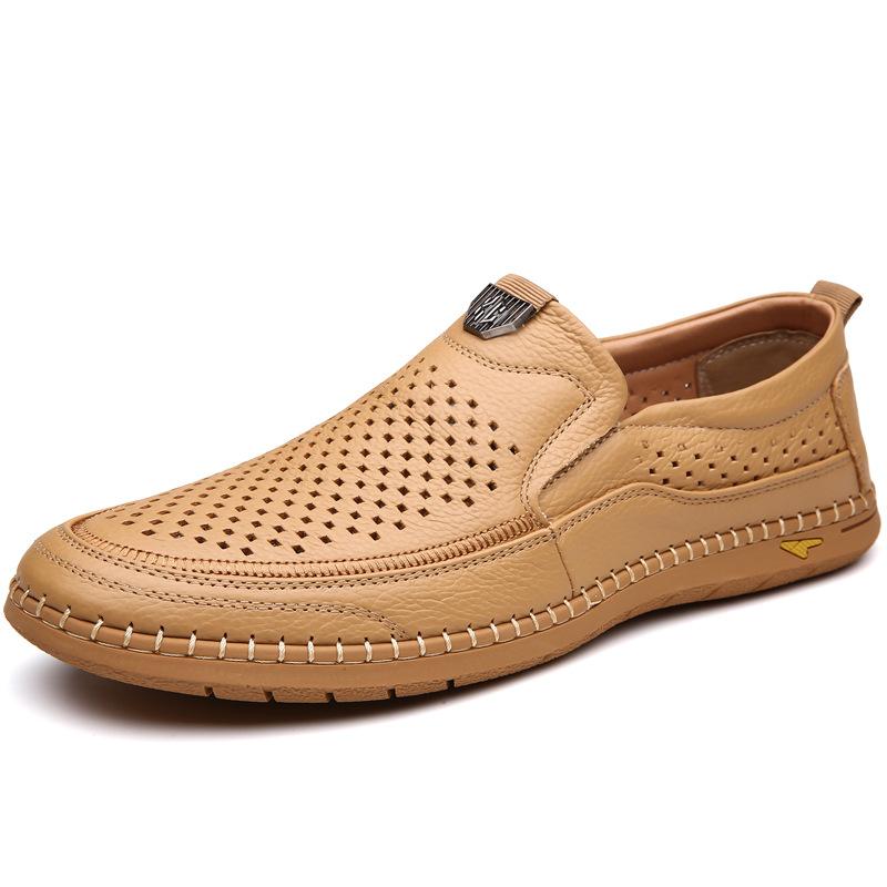 2024 Summer Shoes for Men Genuine Leather Sandals New Hollow Out Slip-on Loafers Fashion Breathable Leather Casual Shoes
