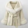 OFTBUY Winter Women Coat Real Fox Fur Jacket Wool Blends Elegant Casual Turn-down Collar Office Lady Thick Warm Mid-length Overwears
