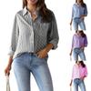 Women's Solid Colour Striped Long Sleeve Shirt Button Down Collar Loose Shirt
