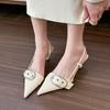 Fashion Metal Buckle High Heels Sandals Women Summer Silver Shallow Mouth Party Shoes Woman Korean Style Pointed Toe Thin Heels Sandals