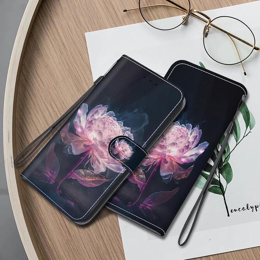 3D Abstract Art Painting Black Gold Rose Flower Leather Phone Wallet Case Book Stand For iPhone Girls Magnetic Card Flip Cover Bag AVE