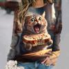 Cute Cat Print Fashion Women's Long Sleeves T-shirts Fall Women Clothing Casual Cotton Pullover Loose Female Tops Streetwear