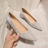 Coarse Heel Single Shoes Women's New Shallow Mouth Rhinestone Pointed High Heels Small Size 313233