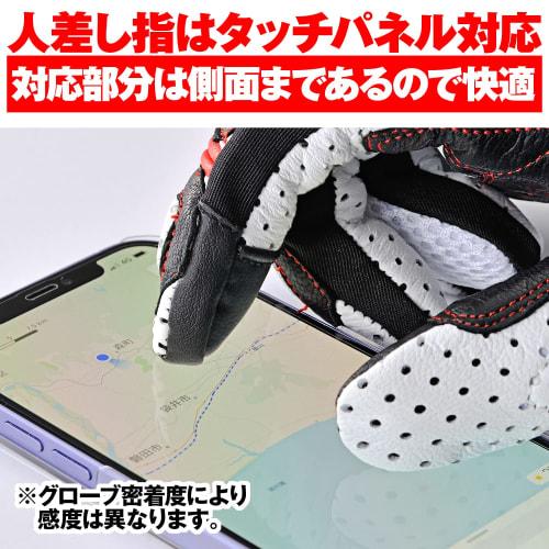 Daytona Motorcycle Gloves Spring/Summer Genuine Leather (Goat Leather) Carbon Protector Smartphone Compatible Sports Mesh Gloves HBG-053 Black/White/R