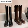 Winter Soft Leather Women Knee High Boots Fashion Back Zippers Modern Long Booties Designer Flats Botas De Mujer
