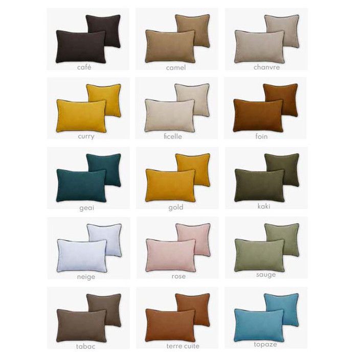 Washed Linen Cushion Cover - Lined with Washed Cotton - Black Braid Finish "Prélude" Vent Du Sud - Prélude Khaki - Cushion Cover 30 X 5