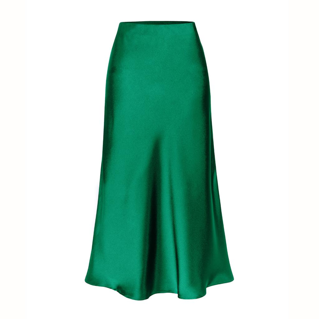 Elegant Temperament, High-quality Acetate Satin Elastic High-waist Split Mid-length Skirt