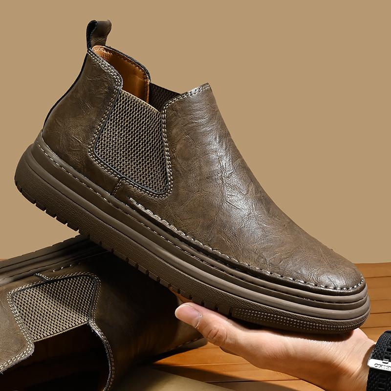 Fashion New Casual Leather Mens Chelsea Boots Fashion Brand Male Motorcycle Boots Comfortable Men High Top Shoes Handmade Elegant Botas