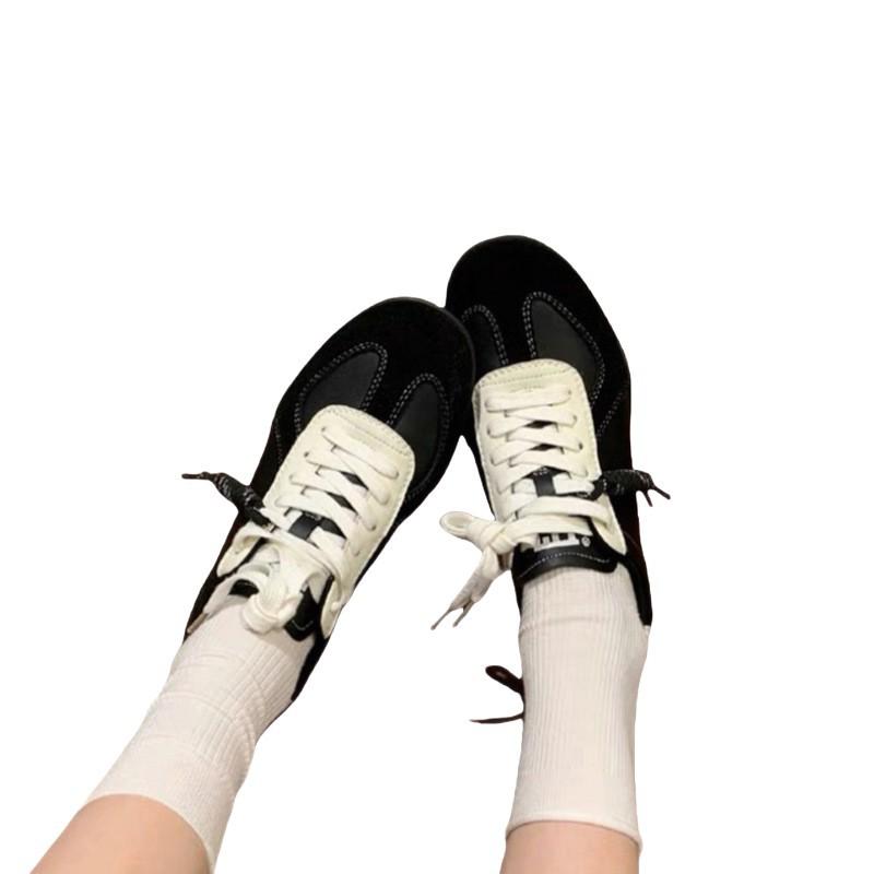 Sheepskin Version~ Grape Mother Lace-up Color Matching Round Head Versatile Comfortable Sports and Leisure Inner Height Increase Leather Training