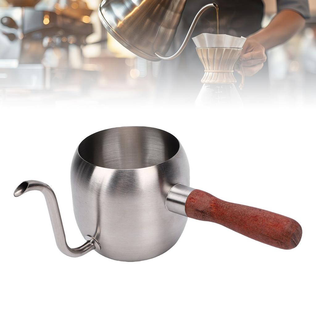 Pour Over Coffee Kettle 500ml 304 Stainless Steel Gooseneck Spout Coffee Drip Teapot with Wood Handle for Camping