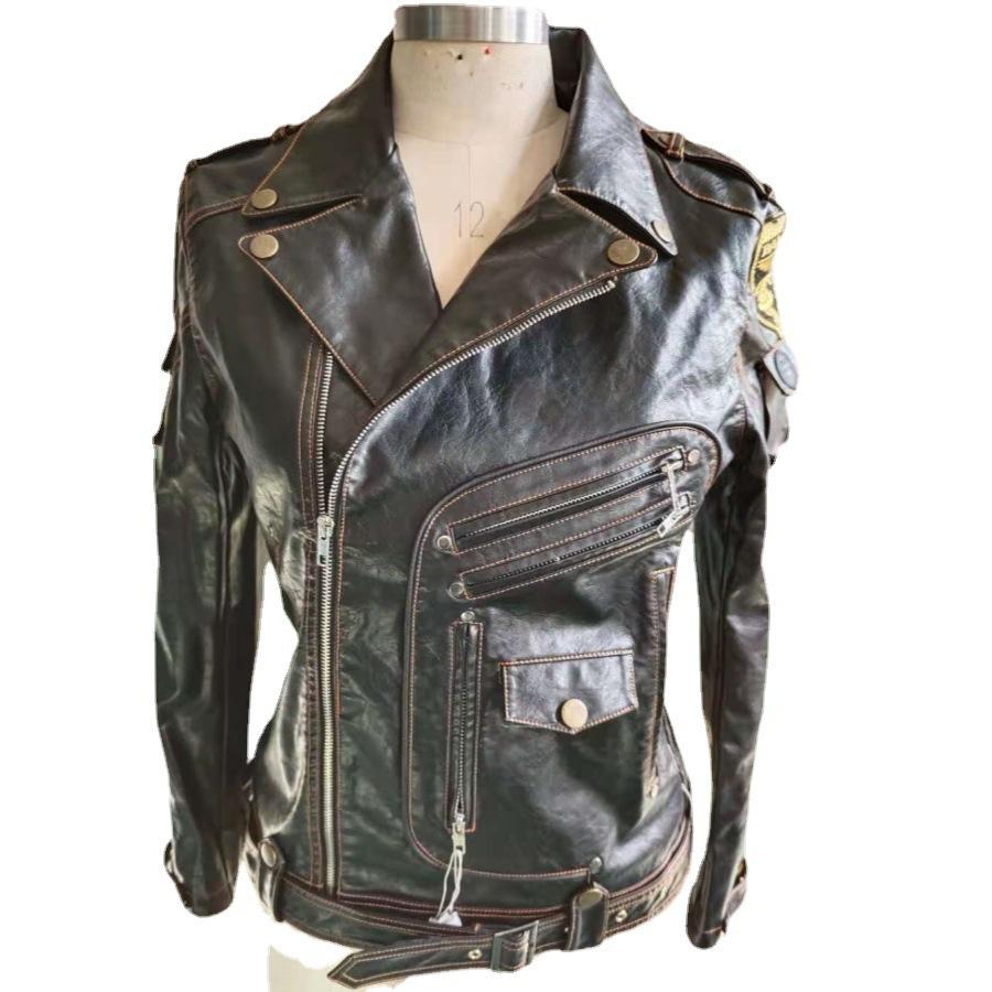 Men's Autumn and Winter Personalized Leather Jacket Slim Fit Multi Pocket Zipper Jacket