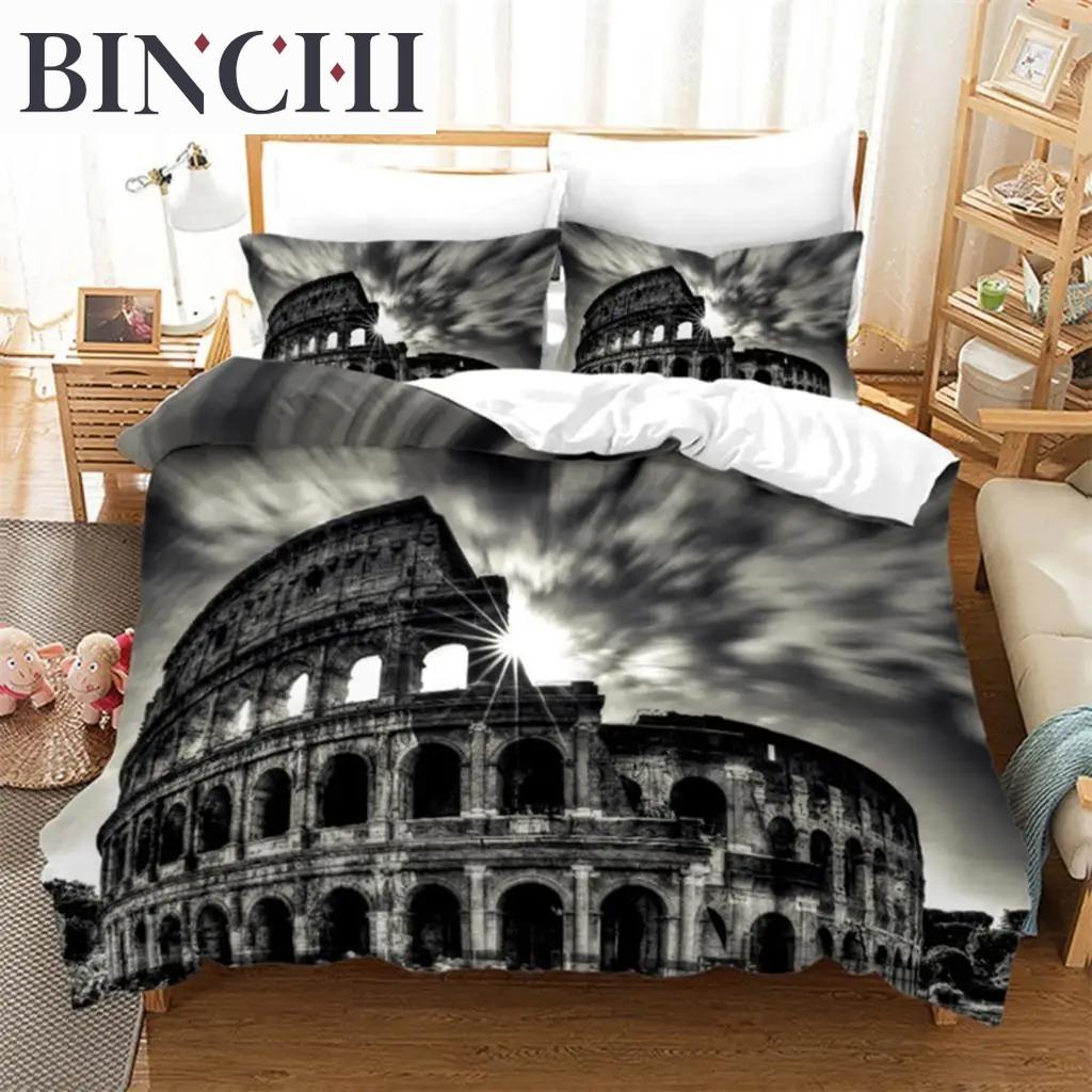 Europe City Building Bedding Set 3D Print Duvet Cover Cartoon Comforter Cover King For Kids Child Teen Boys Girls Bedroom Decor